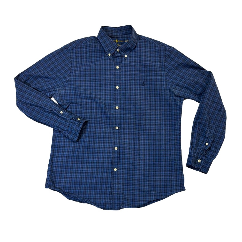 Polo Ralph Lauren mens XL slim fit blue plaid oxford button up casual shirt EUC